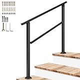 VIVOSUN Outdoor Handrail, 3 Step Stair Handrail, 40' x 36' Fits 1 to 3 Steps, Wrought Mattle Iron Handrail for Concrete Steps, Porch Steps, One-Step Assembly, Black