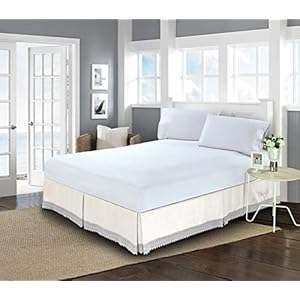 Elegant Comfort–Silky Soft Luxury Lace Fringe Dust RuffleBed Skirt Microfiber Platform Wrinkle and Fade Resistant with 15inch Drop