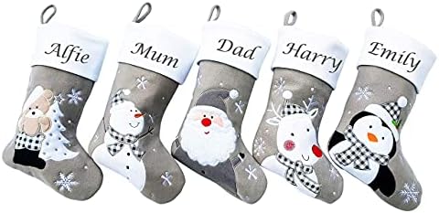 Personalised Christmas Stockings  Custom Silver Name Embroidered Christmas Stocking w/Satin Lining - 5 Designs to choose from (40cm) Personalised Stocking Xmas Decorations (Reindeer)