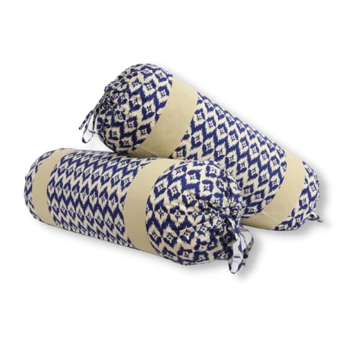 Image of Swayam Set of 2 Cotton Bolster Cover | 30x30 Inch | Soft Breathable Masnad Cover 200TC | Durable & Washable | Ethnic Motif Print Bolster Cover for Diwan, Bed & Sofa - Blue