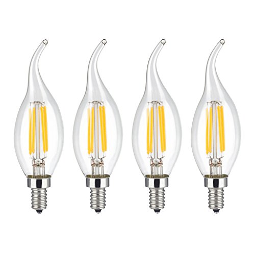 Mooncolour 4W LED Filament Candelabra Bulb,40-watt Equivalent,Warm White 2700K,Use in Chandeliers,Wall Sconces,and Pendant Lighting,4 Pack
