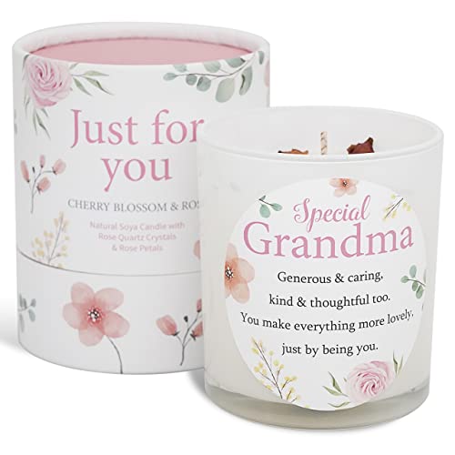 Grandma Candle That Makes a Thoughtful Gifts for Grandma - Ideal Mother’s Day Christmas and Special Grandma BirthdaySoya Candle with Rose Quartz and Rose Petals
