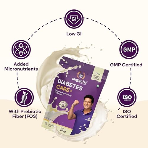 Image of Sugar.fit | Active Foods Diabetes Care+ Supplement Powder 400g, High-Protein Soy & Whey Blend, 30 Vitamins & Minerals, Low GI, Zero Refined Sugar, Vanilla Flavour