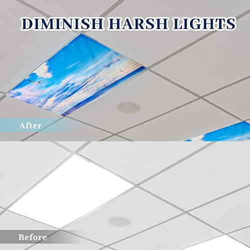 Image of Hortsun 4 Pack Fluorescent Light Covers 4 x 2 Feet Magnetic Light Cover for Drop Ceiling, Fluorescent Ceiling Shade Filters for Office Classroom Home Hospital Decor(Beach)