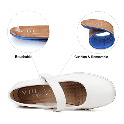 Vjh Confort Women’s Mary Jane Flats,Comfort Round Toe Slip-On Orthotic Low Wedge Walking Shoes(White 7) #TOP4
