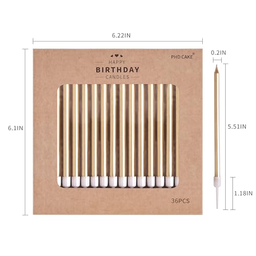 Image of PHD CAKE 36-Count Champagne Long Thin Metallic Birthday Candles, Cake Candles, Birthday Parties, Wedding Decorations, Party Candles, Cake Decorations