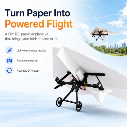 Image of Paper Airplane Kit DIY Rc Plane Micro to Build for Adults Remote Control Power Motor Aircraft with Propeller Electric Flying Motorized Module Easy to Fly Powered Small Flying Controller (Dual Battery)