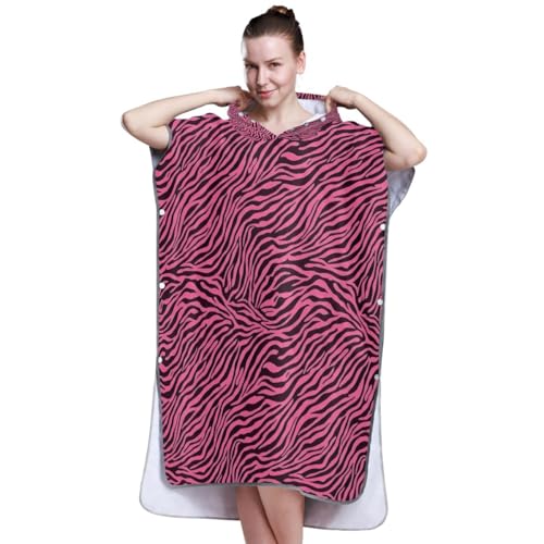 Serviette de bain à capuche zébrée rose pour se changer sur la plage - 4