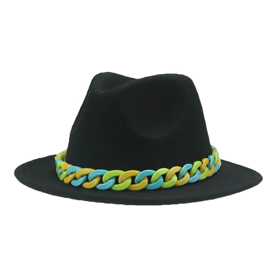 Czapki dla kobiet dzieci chłopcy dziewczęta Panama jednolity łańcuszek kapelusz fedora czapki dziecięce Sombreros czarny 56-58 cm (dorośli), Czarny, M