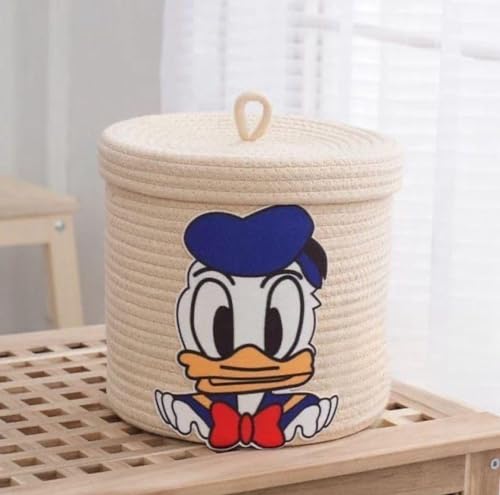Image of Aroma Brand Kids Lid Basket with Beautiful Characters - Rope Storage Basket for Baby Diaper, Stuffed Animal Storage Bin Rope Basket for Kids Toy, Baby Laundry Baskets with Lid (Cream Duck)