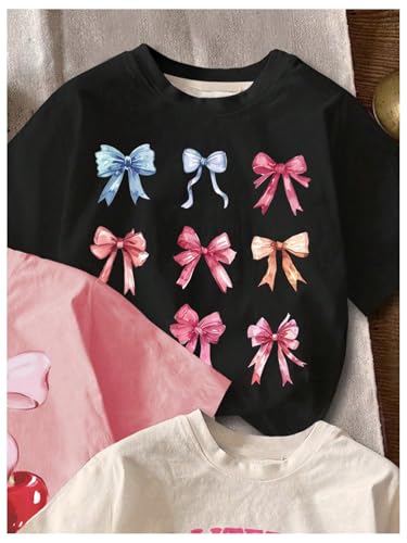 Girl's 3 Pack Bow T Shirt Cute Cherry Print Shirt Kids Short Sleeve Crew Neck Tee Tops4