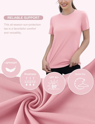 Rapbin Sport Oberteile Damen Kurzarm Sport Tshirt Damen Fitness,Kurzarmshirt WorkoutTops UPF 80+ Kurzarm(Tiefes Pink,M)