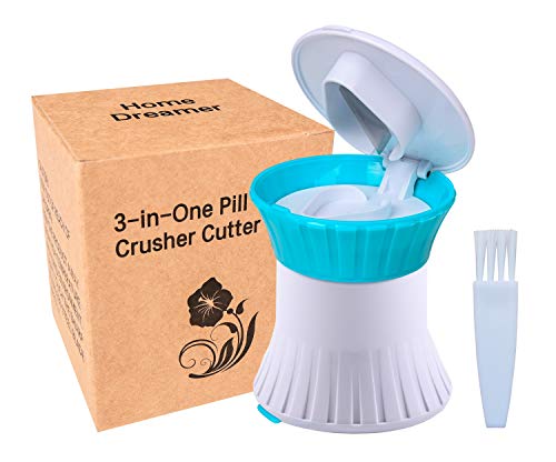 A ARCITON Pill Cutter Splitter Pill Crusher Pulverizer Grinder Includes Storage Container Multifunction 3 in 1 for Small Pills or Large Pills Vitamins Tablets(Blue)