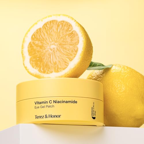 Image of TEREZ & HONOR Vitamin C Niacinamide Eye Patches - 120 Korean Brightening Hydrogel Eye Masks with Tranexamic Acid & Hyaluronic Acid - Gel Pads for Dull-Looking Eyes, Uneven Tone, Vegan, Fragrance-Free