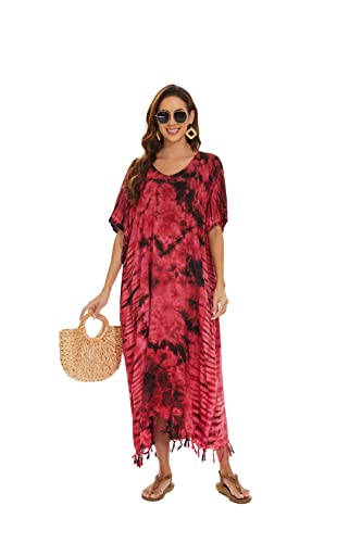 Image of Beautybatik Women Hippie Tie Dye Caftan Kaftan Loungewear Maxi Plus Size Long Dress XL to 4X