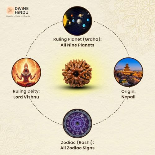 Image of Divine Hindu Original 10 Mukhi (Ten Face) Indonesia Rudraksha | Dus Mukhi Rudraksh Bead for Meditation, Protection & Spiritual Growth | Natural Rudraksha for Men & Women | Prayer Bead for Success