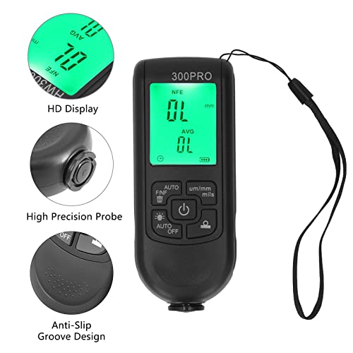 Medidor Digital de Espesor de Pintura gernie, Rango 0-2000 μm con Pantalla LCD Retroiluminada, Medidor Portátil de Profundidad de Recubrimiento para Pintura Automotriz, Apagado Automático (Negro) miniatura 5