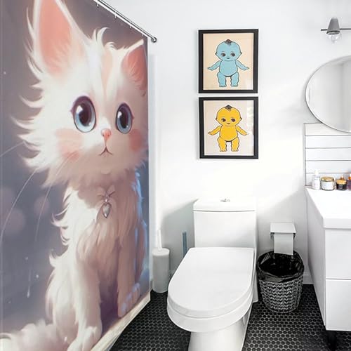 Rideau de douche chat imperméable pour stopper les fuites d'eau sur le sol de la salle de bain