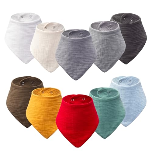 10 Pack Drool Bibs for Babies - Highly Absorbent 100% Cotton Bandana Bibs, Soft Triangle Teething Bib for Boys, Girls, Newborn, Infant (0-24 Months)