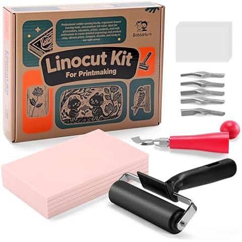 Linocut Kit for Printmaking with 5PCS 4"x6" Soft Rubber Linoleum Blocks, Brayer & Carving Tools – Block Printing & Stamp Making Supplies for Beginners & Artists Cover