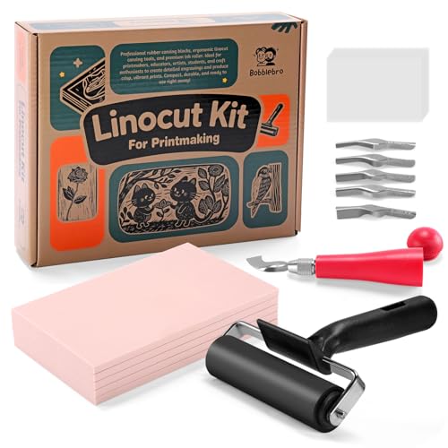 Linocut Kit for Printmaking with 5 Rubber Blocks
