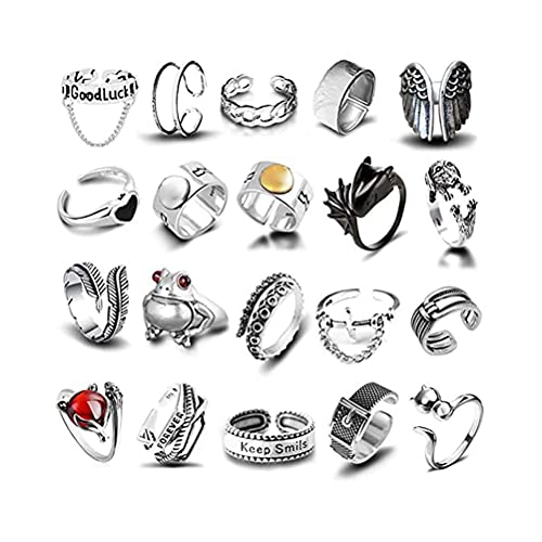 Srliya Vintage Punk Ringe Set, Aluminiumlegierung Ring Set Offene Ringe, Süße und Stilvolle Stapelbare Ringe, Punk Accessoires Geschenk für Frauen, Männer und Mädchen Cover