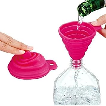 Inditradition Collapsible Silicone Funnel | for Liquid, Oil, Sauce, Water, Juice, Small Food-Grains | 9 CM, Assorted Color