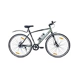 Stryder 700C Jungle Cruise Hybrid City Bike | Dual Disc Brakes | Single Speed | Rigid Fork | TIG Welded Steel Frame | Suitable for Age 12+ (Unisex) | (Sage Green::Black)