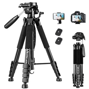 VICTIV 74” Camera Tripod, Tripod for Camera and Phone, Aluminum Professional Tripod Stand for Canon Nikon with Carry Bag and Phone Holder, Compatible with DSLR, iPhone, Spotting Scopes, Max Load 9.5Lb
