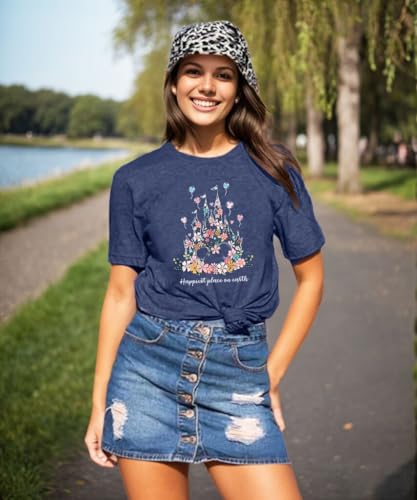 Magical Shirt for Women Happiest Place On Earth T-Shirt Balloon Flower Graphic Short Sleeve Tops Holiday Tee2