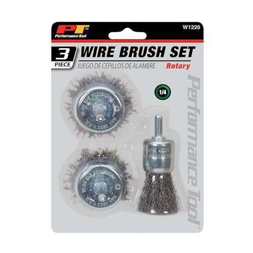 Image of Performance Tool W1226 1 /4 Shank Heavy Duty Cup Brush Set - Includes 1-Inch and 3-Inch Brushes, Compatible with Any Power Drill