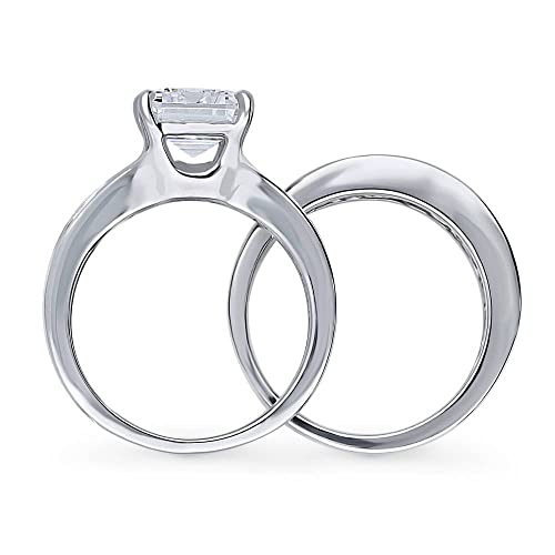 Berricle Sterling Silver Solitaire Wedding Engagement Rings 3.8 Carat Emerald Cut Cubic Zirconia Cz Statement Ring Set For Women, Rhodium Plated Size 6 #TOP3