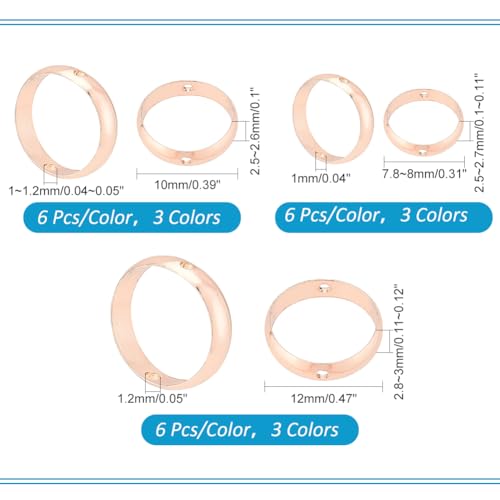 PH PandaHall Circle Bead Frame 18K 24K Gold, 54pcs 3 Sizes Two Hole Frame Spacer Beads 8/10/12mm Brass Round Connector Ring for Beading Earring Bracelet Necklace Making, Gold/Silver/Rose Gold by PH PandaHall - Used condition - Image 2