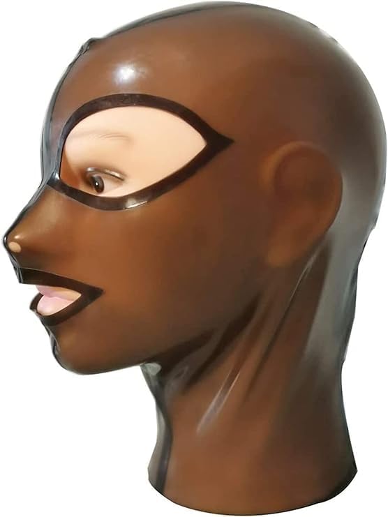 MFMYEE Latex Mask Rubber BDSM Fetish Full Bondage Mask Brown Clear Open Eyes and Mouth Bondage Masks - Role Playing Masks