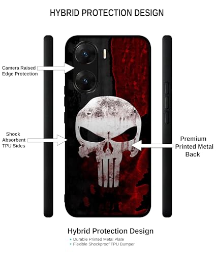 Image of Punisher Skull Design Premium 2D Printed Metal Back Case Cover for Vivo V29E 5G