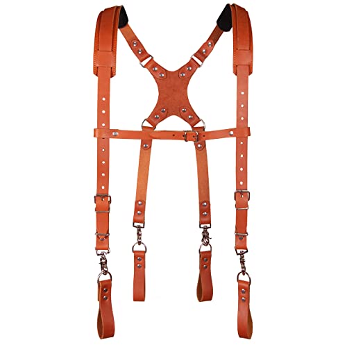 STAMESKY Leather Stronghold Suspension System, Comfortable Padded and Fully-Adjustable Padded Leather Tool Belt Suspenders., Red, One Size