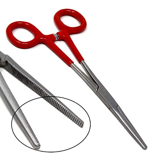 Premium Quality Red PVC Vinyl Grip Handle Hemostat Forceps Straight Serrated 6"