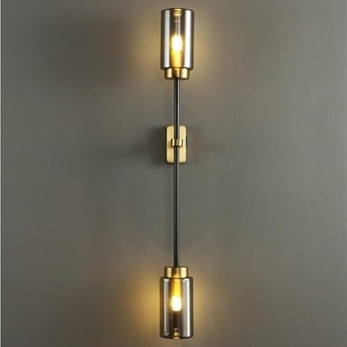 CWCQGH French Smoky Gray Glass Wall Lamp All Copper Cylindrical Shape Indoor Wall Sconce with G9 Base Three Color Dimmable Wall Light for Bedroom Bedside Background Wall Living,2head