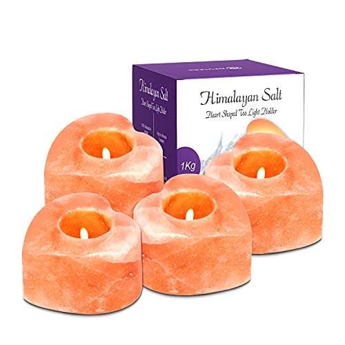 Nevlers 4 Pack Pure Himalayan Salt Candle Holders | Heart Shaped Himalayan Salt Tea Candle Holder | Hand Crafted Himalayan Tealight Holders | Salt Candle Holder for Decor | Salt Lamp Tealight Holders by Nevlers - Used condition - US$14.74