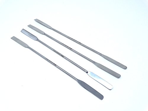Pack Of 4 Lab Micro Double Ended Spatula Square/Round End (Flat Ends 50Mm X 9Mm), 9" Length, Stainless Steel #TOP1