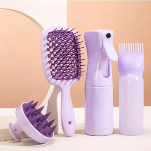 Kit Capilar com Escova Desembaraço, Pente Aplicador Óleo e Tintura, Borrifador e Massageador Limpeza