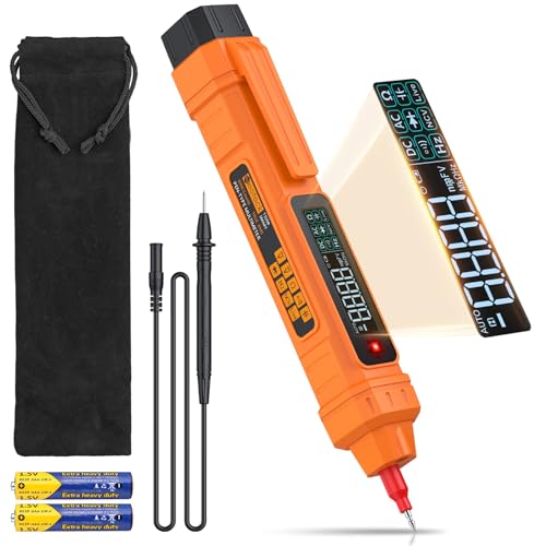 Neoteck Multímetro Digital 2 en 1 Probador de Voltaje 6000 Cuentas Voltímetro sin Contacto con Pantalla LCD para Voltaje AC/DC Resistencia Diodo Continuidad Capacitancia Frecuencia-Naranja