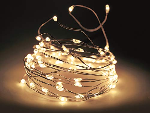 Preisvergleich Produktbild LED-Lichterkette, Silberdraht, 20 LEDs, warmweiß, Batteriebetrieb, Timer