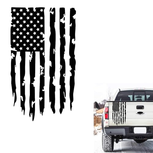 Image of 1 PC Distressed American Flag Vinyl Decal, 20.47x11.81 Inch US Flag Truck Tailgate Decal, Universal for Pickup Truck Tailgate Car Door Sides Windshield Decoration (Black)