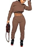 Track Suits for Women Set Sexy 2 Piece Outfits Long Sleeve Hoodie Crop Top Jogging Pants Sweatsuit S