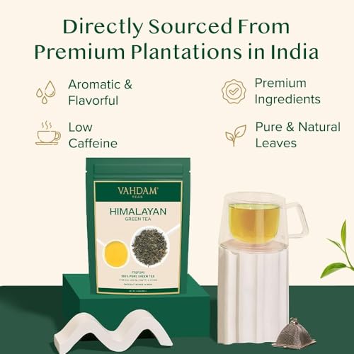 VAHDAM, Himalayan Green Tea Leaves 100g (50 Cups) | High Elevation Grown From Himalayas | Non GMO, Gluten Free | Pure Unblended Single Origin Loose Leaf | Vacuum Sealed