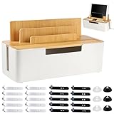 Scatola Portacavi, Organizzatore Multidispositivo per la Gestione dei Cavi, Gestione Box con Supporto e Fascette per Cavi, per Telefoni, Tablet, Smartwatch (Bianco)