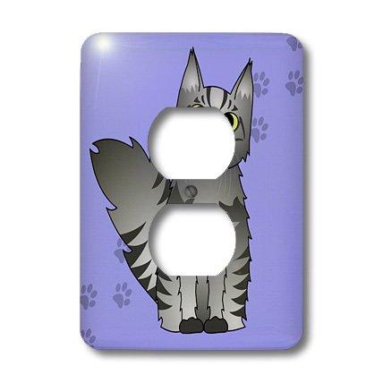 Chat Maine Coon violet plaque double prise murale décorative