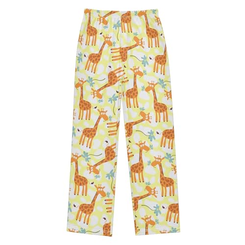 ZZXXB Giraffe Flower Boys Long Pants Soft Trousers Elastic Waist Kids Lounge Bottoms with Pockets S-XL