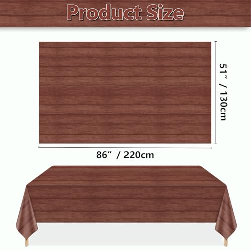 Image of 4Pcs Wood Tablecloth, Brown Rustic Table Covers, Rectangular Table Decoration for Western Barn Themed Barbecue Rustic Party Decorations, 51 x 86.6 Inch